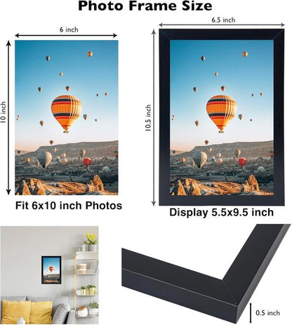 JCJMY 6x10 Black Picture Frame - Versatile Wall & Tabletop Display with Shatter-Resistant Plexiglass
