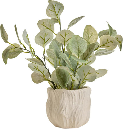 12.6" AlphaAcc Artificial Plant Eucalyptus in White Embossed Ceramic Pot Lifelike Faux Plants Decorative Fake Greenery