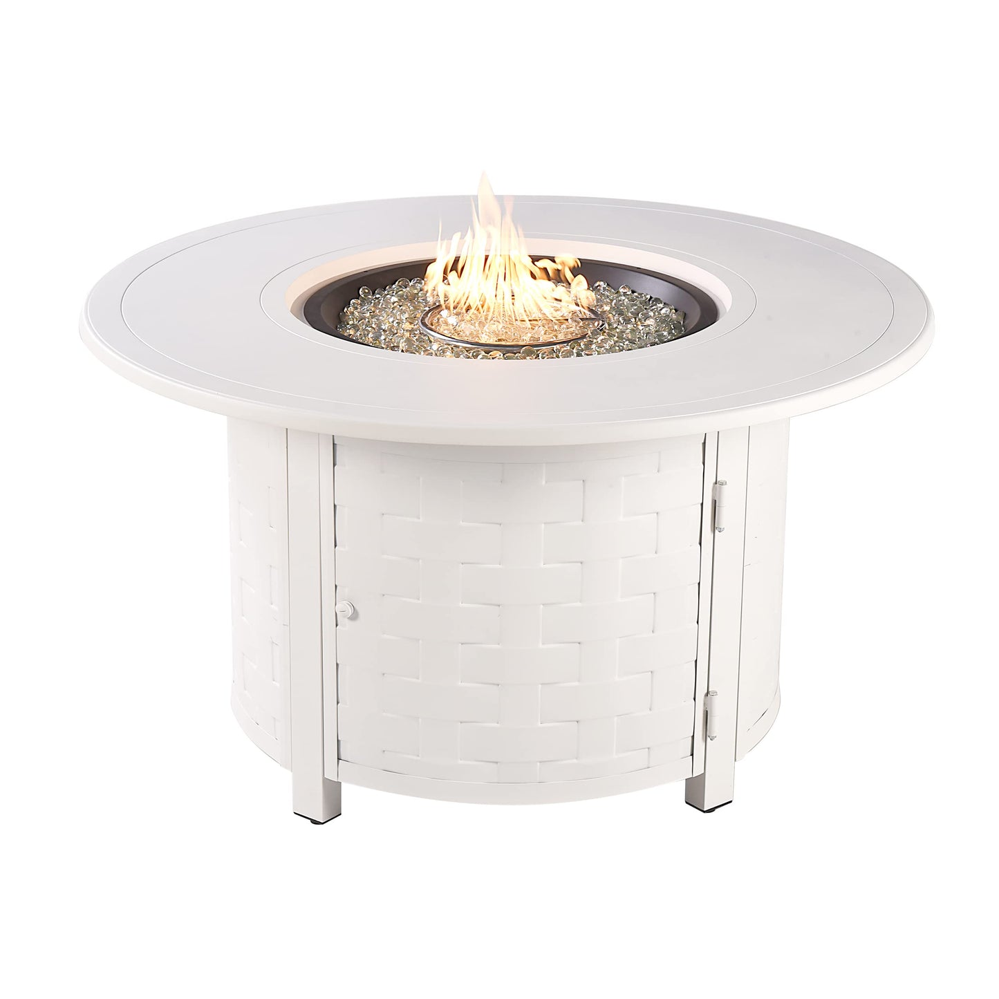 Oakland Living Round 44 in. x 44 in. Aluminum Propane Fire Pit Table with Glass Beads, Two Covers, Lid, 57,000 BTUs in White Finish