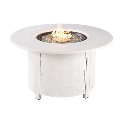 Oakland Living Round 44 in. x 44 in. Aluminum Propane Fire Pit Table with Glass Beads, Two Covers, Lid, 57,000 BTUs in White Finish