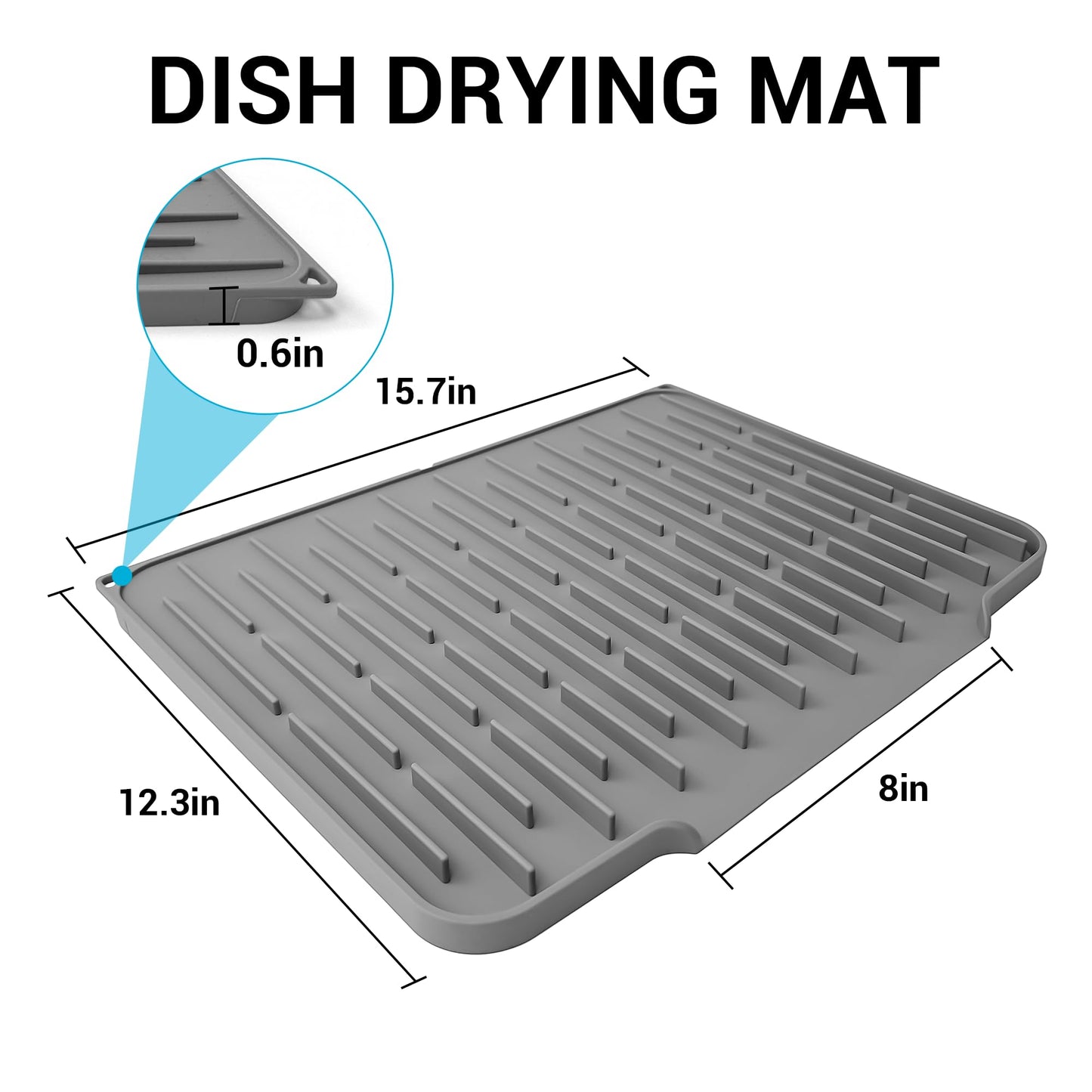 Foldable Silicone Dish Drying Mat for Kitchen Counter & Sink - Quick Dry, Space Saving, Non-Slip Pad for Small Apartments & Coffee Bar Dark Grey