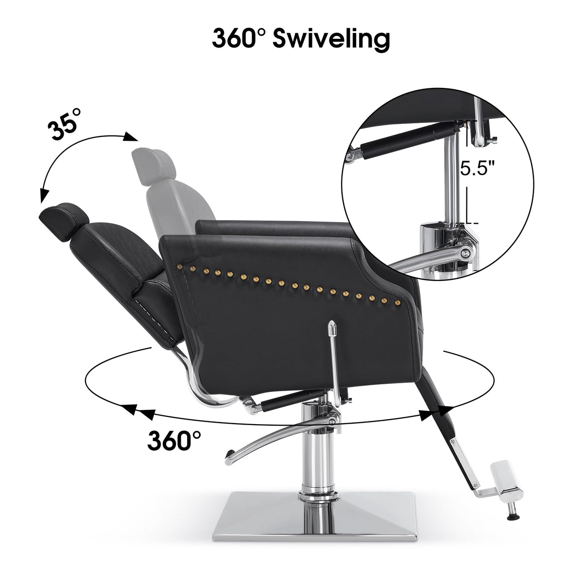 BarberPub Classic Recliner Leathern Barber Chair Antique Heavy Duty Hair Spa Salon Styling Beauty Equipment 3125