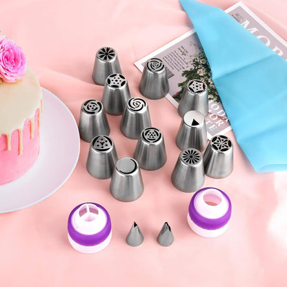 GZMAISULEE 120 PCS Piping Bags and Tips Set 14 In 100 PCS Pastry Bags Cupcake Cookie Cake Decorating Kit 12 Flower Frosting Nozzles 2 Leaf Piping Tips 2 Couplers 2 Icing Bag Ties 1 Tips Brush