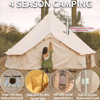 DANCHEL OUTDOOR 4 Season Canvas Yurt Tent with Large Wood Stove, Heavy Duty Bell Tent with Stove Jack 8 Person Winter Camping Glamping, 6m/20ft