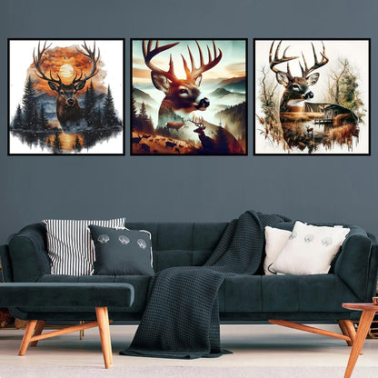 Xylogist 3 Packs Deer Diamond Art Kits for Adults,Deer Diamond Paintings Kits for Beginners,5D Diamonds Art Dot, Round Full Drill Diamonds Gem Craft Kit Home Wall Decor Gifts 13.8x13.8 Inches