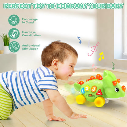 Musical Dinosaur Toys for 1 Year Old Baby - Tummy Time Light up Toys for Newborn Infant, Crawling Toys for 6-12-18 Months Kids, Early Learning Educational Toys and Gifts for 1-3 Year Old Toddlers
