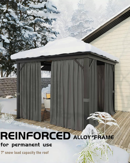 12'X12' Hardtop Gazebo, Outdoor Double Roof Galvanized Steel Gazebo, Aluminum Heavy-Duty Steel Top Canopy with Mosquito Net & Privacy Curtain for Patio, Porch, Garden, Lawn, Deck, Backyard,Gray