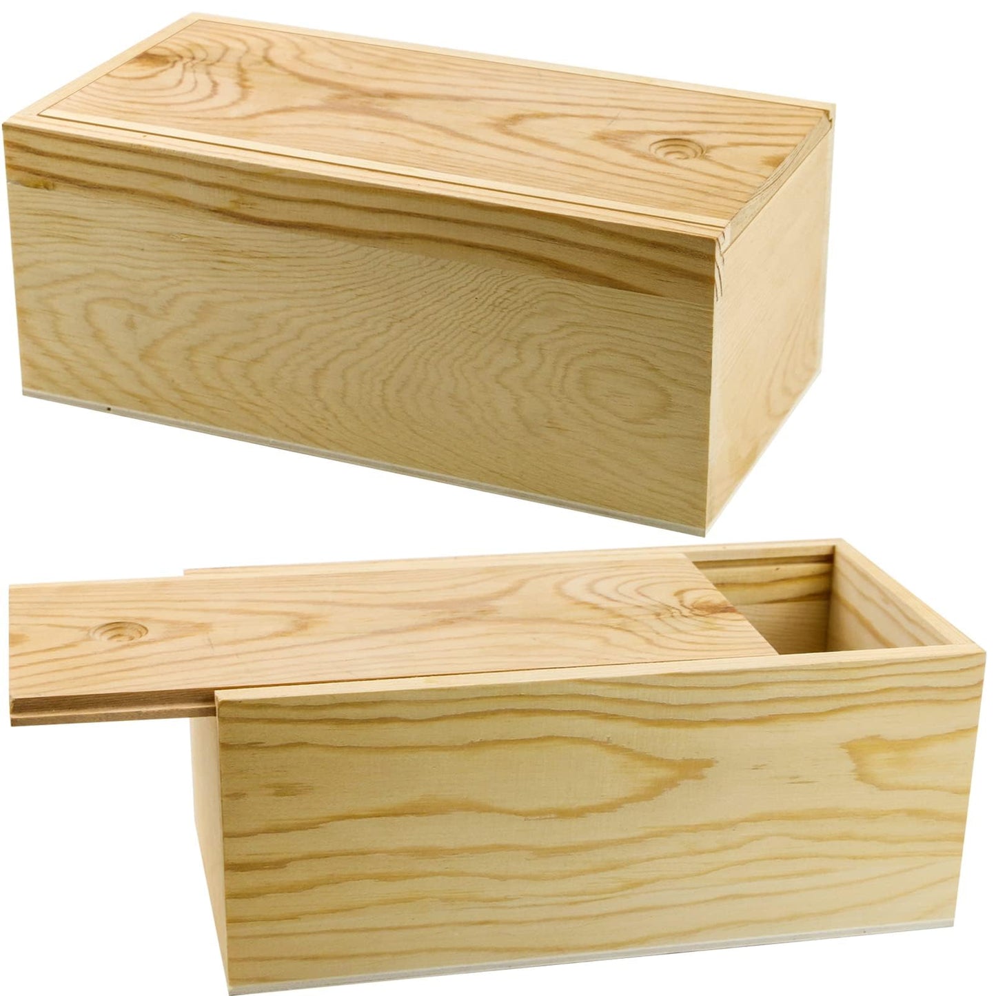 BILLIOTEAM 2 Pack Unfinished Wood Storage Box with Slide Lid,Blank Natural Wood Case Container for Christmas,Wedding,Party,Gift Jewelry Box,DIY Craft,Hobbies,Home Storage(7.87" x 3.94" x 3.15")