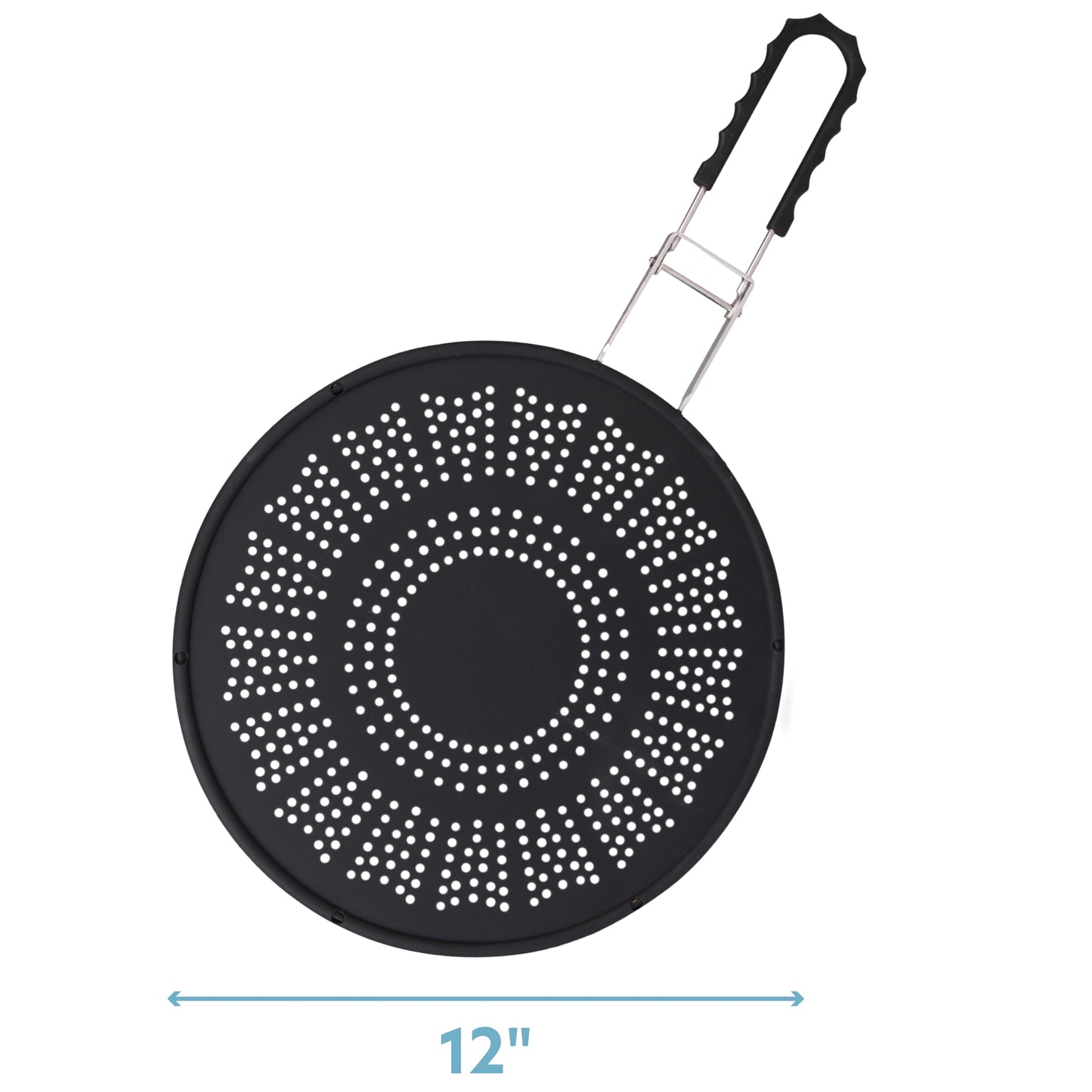 XL 11.5" Silicone Splatter Screen Shield- Multi Use Pan Cover with Foldable Handle & Built in Water Strainer- Protect from Oil, Grease with Shield Guard- Fits Most Kitchen Frying Pans, Heat Resistant