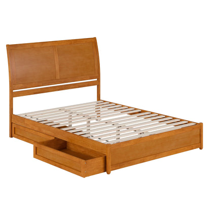 AFI, Andorra Queen Platform Bed with Panel Footboard & Storage Drawers, Light Toffee