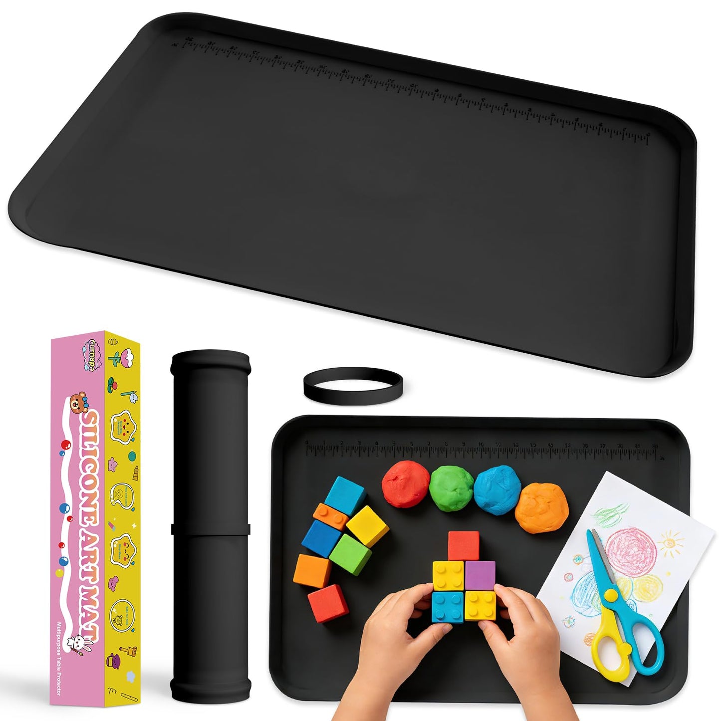 Silicone Art Mat for Crafts, 24"x16" Silicone Painting Mat to Keep Clean Protects Surfaces Perfectly for Crafts, Legos, Resin & Jewelry-Making, DIY Crafts Mat (Black)