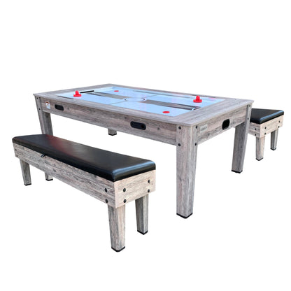 RACK Luxor 7.5-Foot 4-in-1 Multi-Game Swivel Billiard/Pool Table (Blue Felt with 2 Bench) – Pool Table, Table Tennis, Air Hockey & Dining Table – Portable Multi Game Table for Adults & Kids
