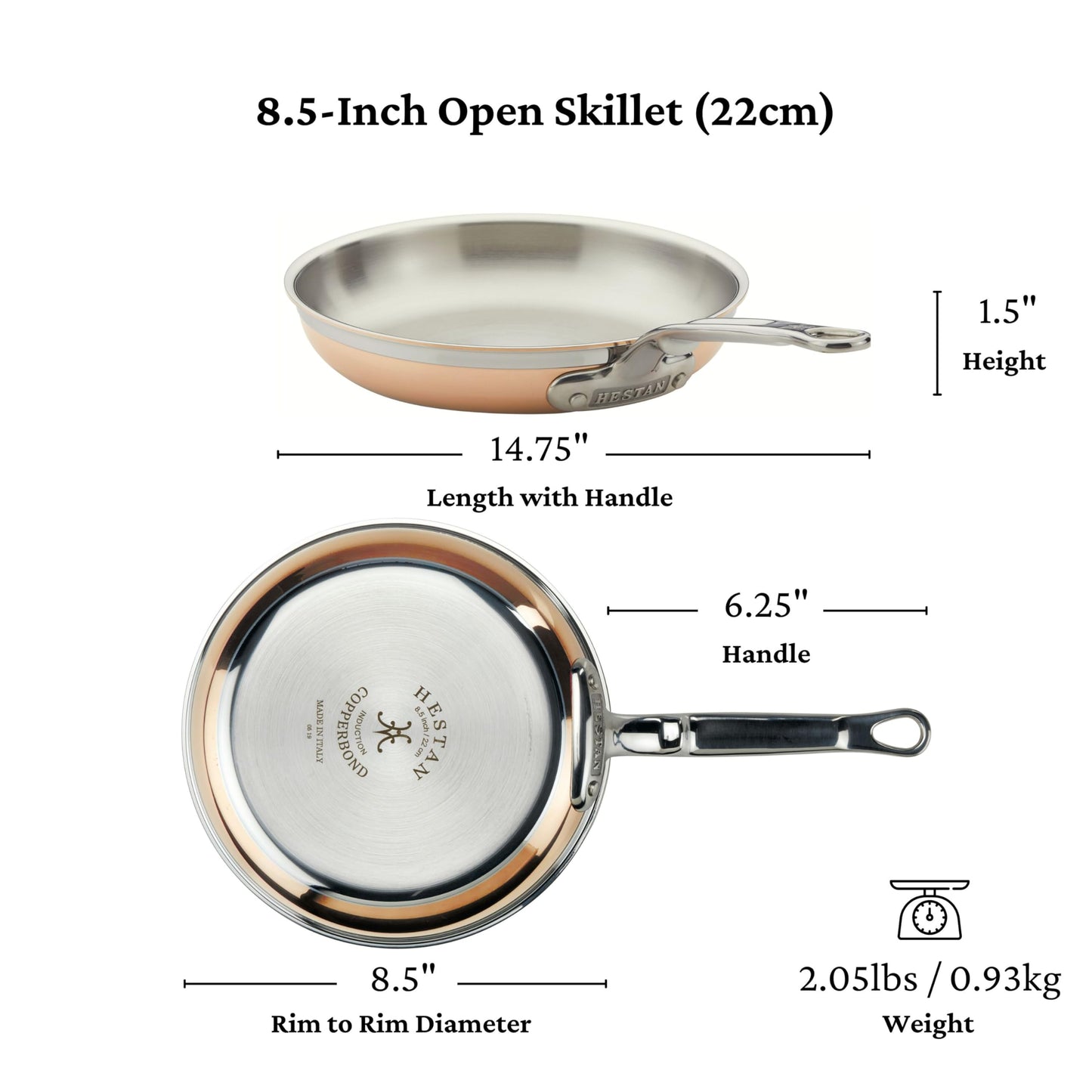 Hestan - CopperBond Collection - 100% Pure Copper Frying Pan, Induction Cooktop Compatible, 8.5-Inch