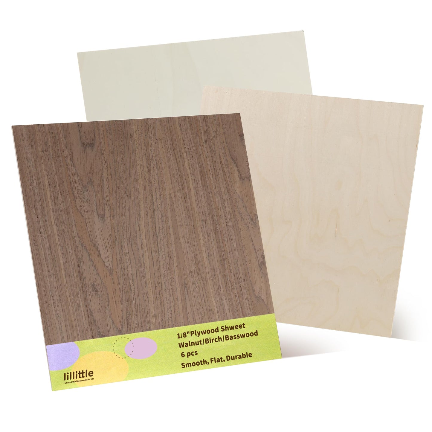 6 Pack Walnut Wood Sheets, 12 x 12 x 1/8 Inch Basswood + Walnut + Birch, Wood for Laser Cutting and Engraving, 3mm Plywood for Laser Cutting, Wood for Crafts, Laser Engraving Blanks, Unfinished Wood