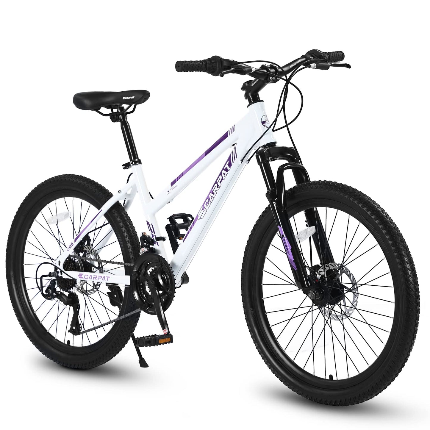 Ecarpat Women's Mountain Bike 24 Inch Wheels, 21-Speed Trail Commuter City Mountain Bikes, 15"/17" Carbon Steel Frame Female Bicycles Disc Brakes Front Fork, White