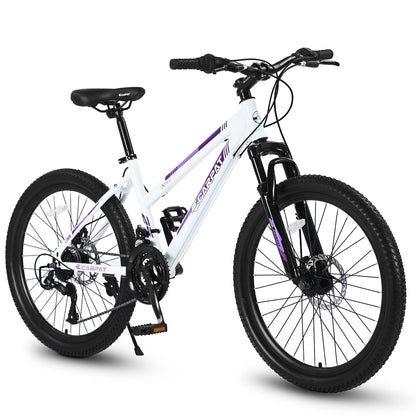 Ecarpat Women's Mountain Bike 24 Inch Wheels, 21-Speed Trail Commuter City Mountain Bikes, 15"/17" Carbon Steel Frame Female Bicycles Disc Brakes Front Fork, White