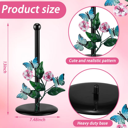 Peryiter Paper Towel Holder Countertop Decorative Metal Paper Towel Stand Rack Kitchen Standing up Roll Dispenser with Base for Kitchen Bathroom Tabletop Living Room Decoration(Butterfly)