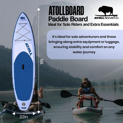 Atoll Inflatable Paddle Board with Premium SUP Stand Up Paddle Board Accessories & Back Pack, Non-Slip Comfort Deck for Unisex Adult - 11ft (Light Blue)
