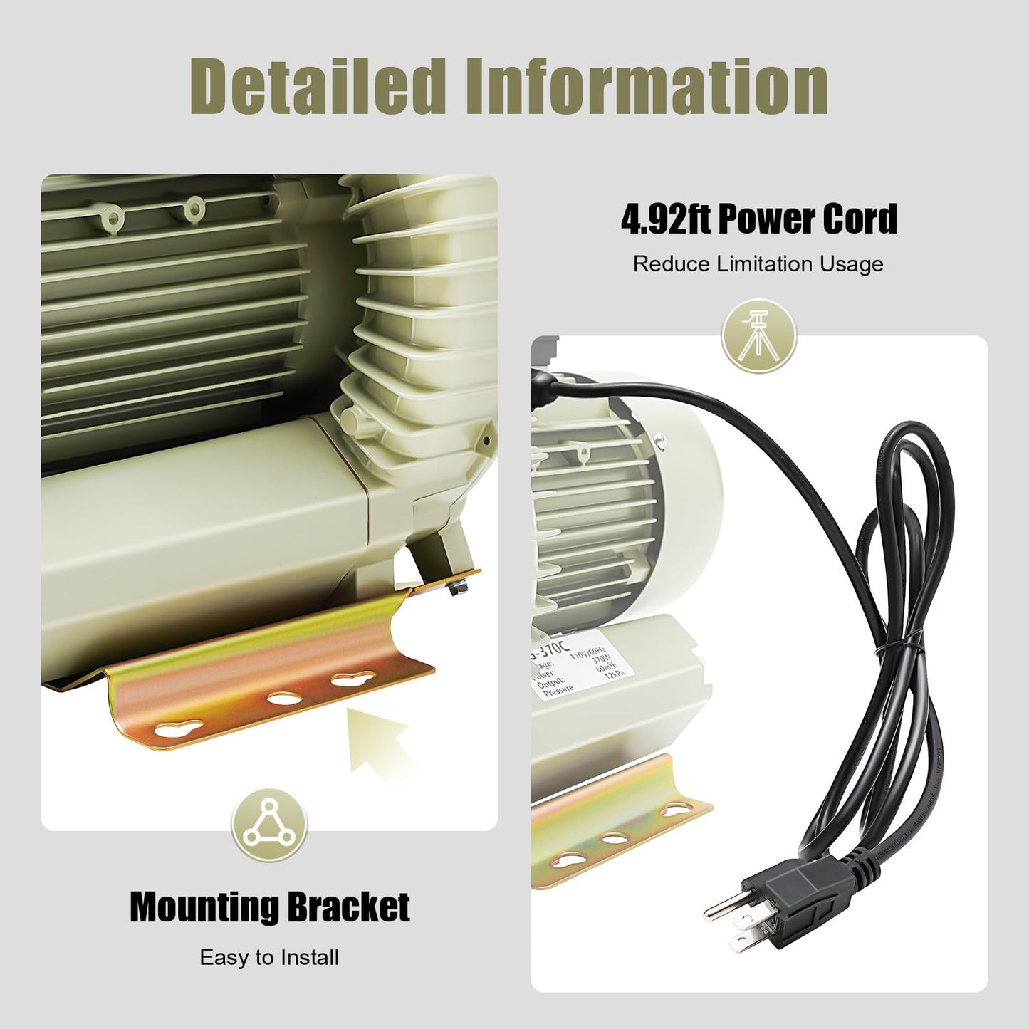 Air Pump Blower, 110V 370W 12KPa High Pressure Industrial Air Pump Blower Oxygen Aerator Aquarium Fish Tank Pond Aquaculture Blower