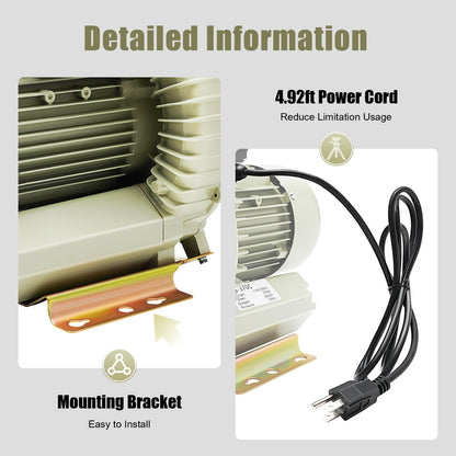 Air Pump Blower, 370W Industrial Aquaculture Vortex Air Blower, Seafood Pond Fish Tank High Pressure Blower, Commercial Centrifugal Cycle Air Blower for Aquaculture, Fresh Food Market, Aquarium