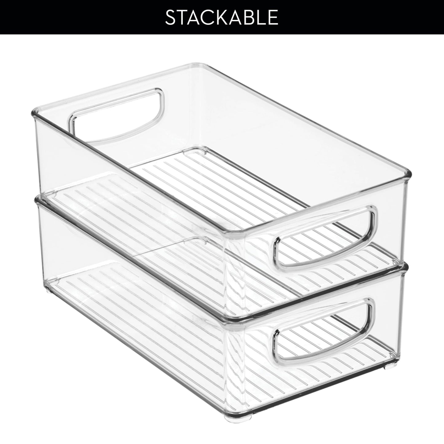 iDesign Stackable Pantry Bin with Handles for Kitchen Storage Set of 2, Clear, Made in USA