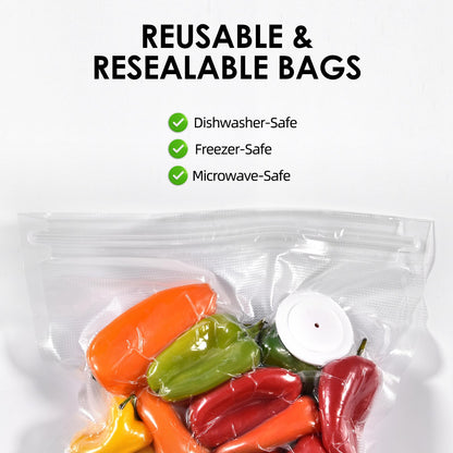 Reusable Vacuum Sealer Bags for Food, 20 BPA-Free Medium (8 x 8in) Food Storage Bags, Freezer, Odor-Resistant, Leak-Proof, Compatible with Vacuum Sealers