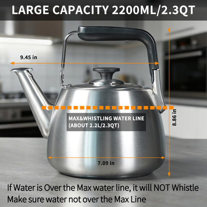 SADOMAIN Tea Kettle, Whistling Stovetop Tea Kettle, Large Capacity Teapot Suits for All Heat Source, Professional Fast Heat Technique Teapot with Thick Body and Bottom, Durable and Sturdy Tea Pot