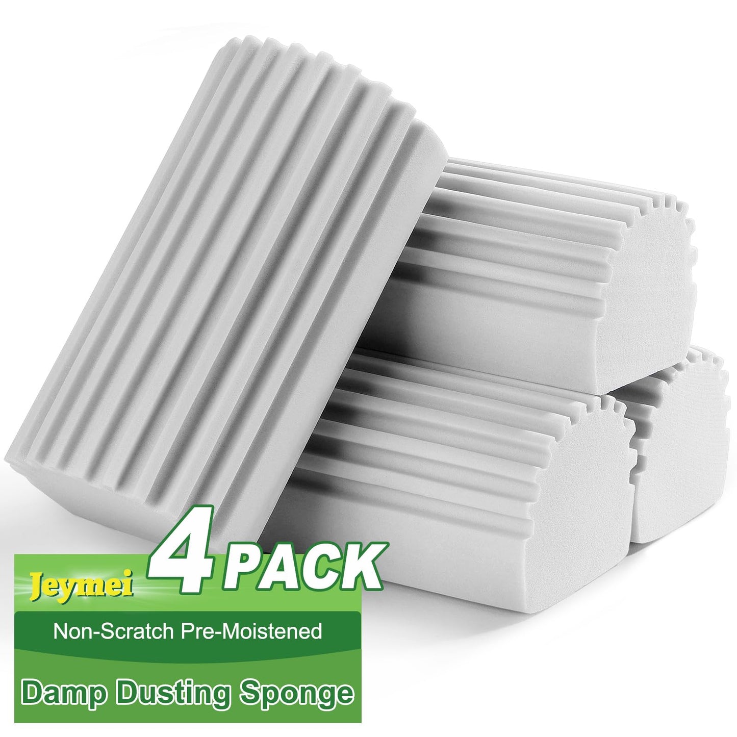 Jeymei 4-Pack Damp Clean Duster Sponge,Gray Damp Dusting Sponge,Duster Baseboard Cleaner Sponge with Ridges,Reusable Wet Duster Sponge,Household Cleaning Sponges for Blinds,Window Track Grooves