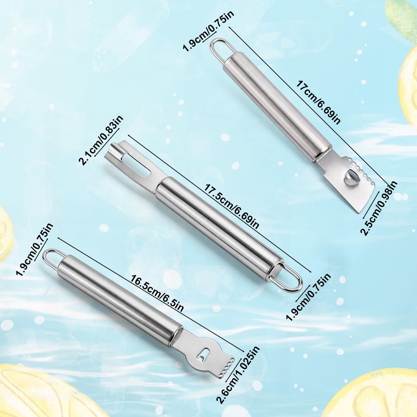 3pcs Lemon Zester, Peeler & Channel Knife Set, Stainless Steel Citrus Fruit Peeler Zester Grater Tool Practical Kitchen Bar Cutter Tool for Cocktail Garnishes Food Presentation