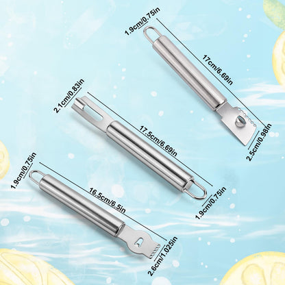 3pcs Lemon Zester, Peeler & Channel Knife Set, Stainless Steel Citrus Fruit Peeler Zester Grater Tool Practical Kitchen Bar Cutter Tool for Cocktail Garnishes Food Presentation