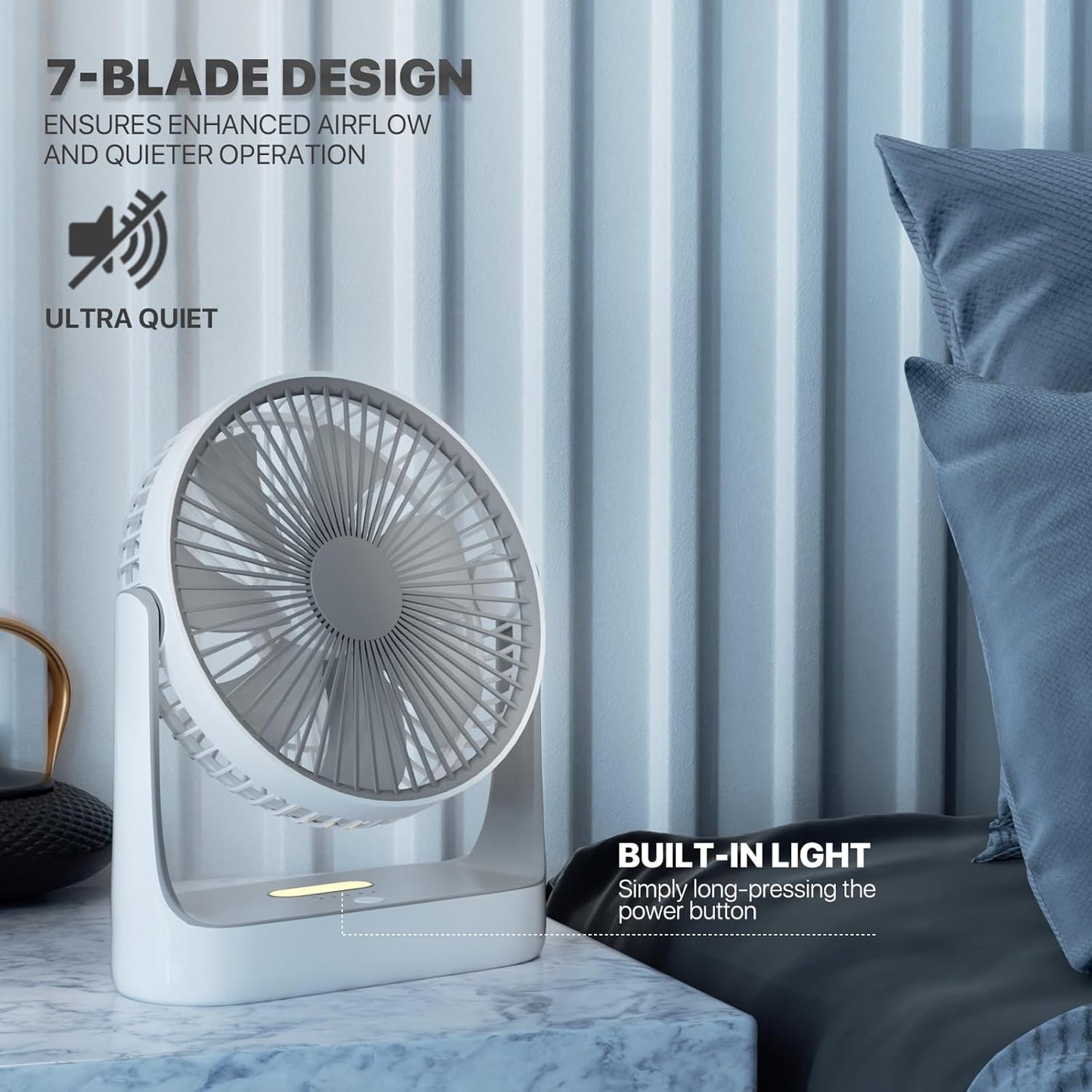 Mollie 6-Inch Small Rechargeable USB Desk Fan, Battery Operated with Speeds for Home Office Bedroom, Portable Cooling