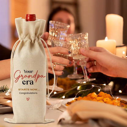 Funny Grandpa Baby Announcement Wine Bag, Pregnancy Gifts for Grandpa, Your Grandpa Era Starts Now Wine Bottle Bag