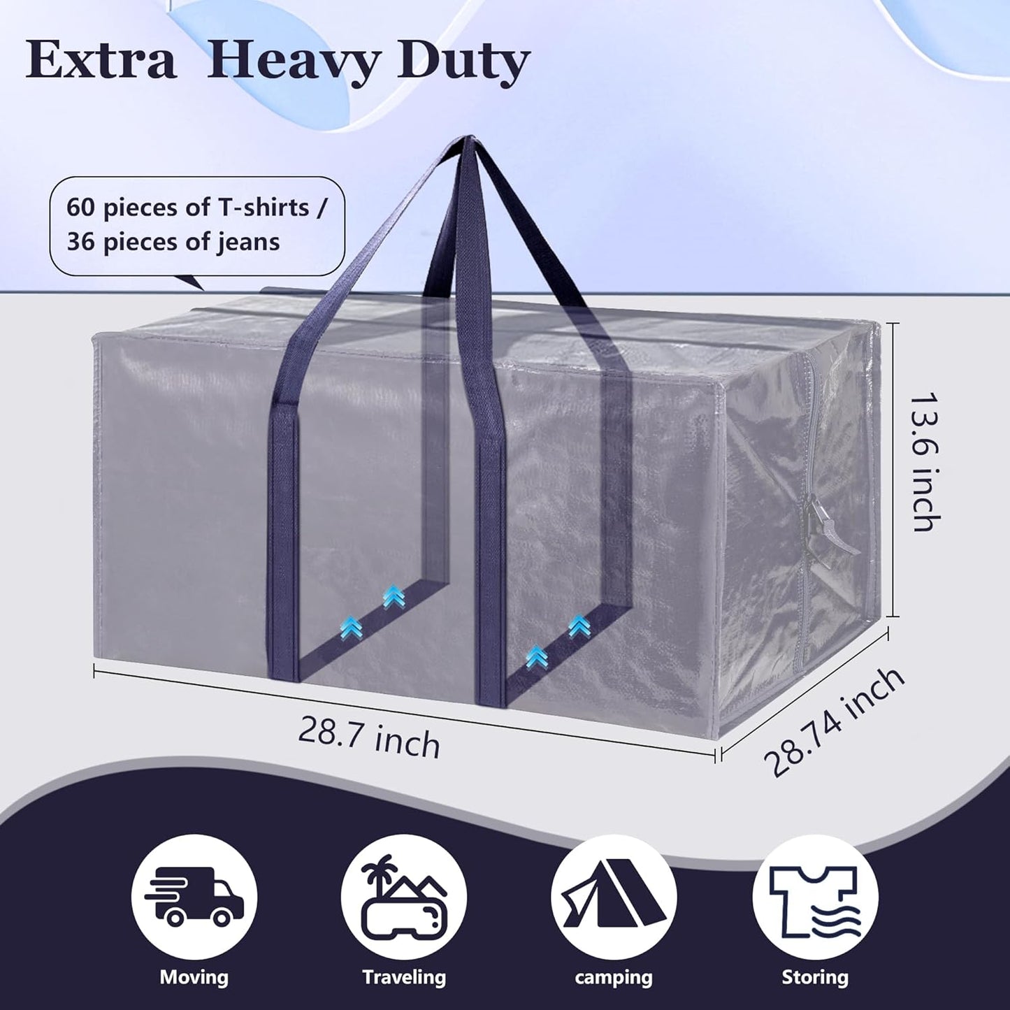 Skiennix 12 Pack Moving Bags - Extra Large 93L Heavy Duty Waterproof Storage Totes | Dark Blue for Home Organization & Moving