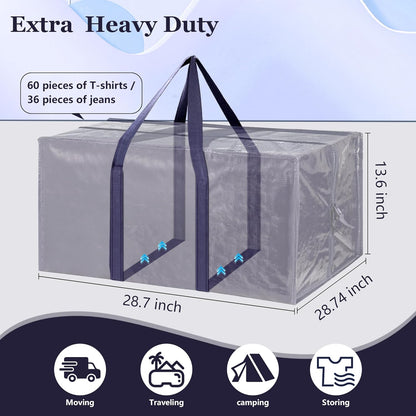 Skiennix 12 Pack Moving Bags - Extra Large 93L Heavy Duty Waterproof Storage Totes | Dark Blue for Home Organization & Moving