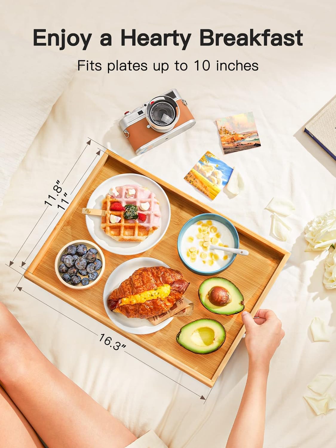Bamboo Bed Tray Table with Foldable Legs, Breakfast Tray for Sofa, Bed, Eating, Working, Used As Laptop Desk Snack Tray by Pipishell