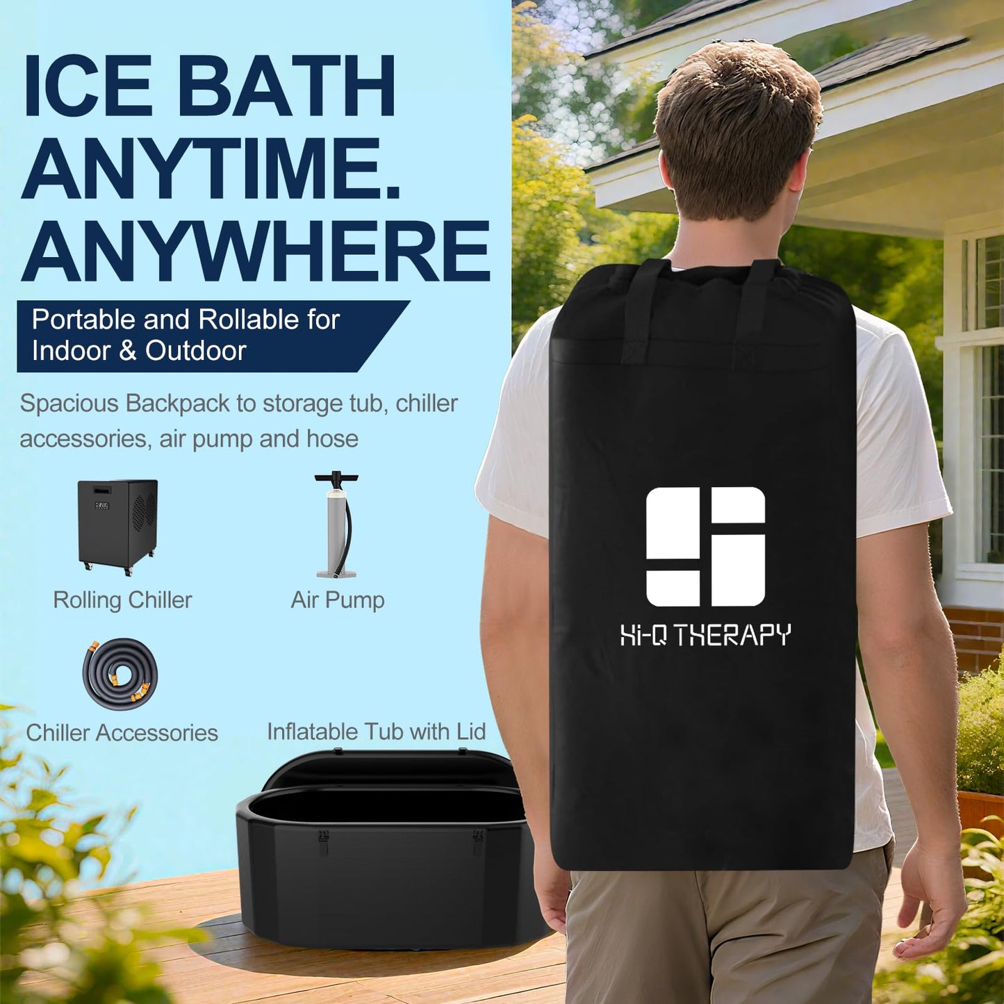 Hi-Q Therapy Ice Bath Tub Chiller, Inflatable Cold Tub PVC Material, All in one Plunge Chiller with Pump, 2600W Chilling Efficiency for Recovery