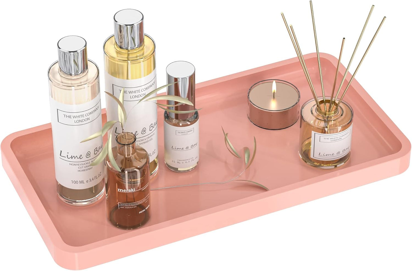 Bamboo Bathroom Vanity Tray for Countertop, Decorative Wood Tray for Dresser Tops and Home Decoration, Pink