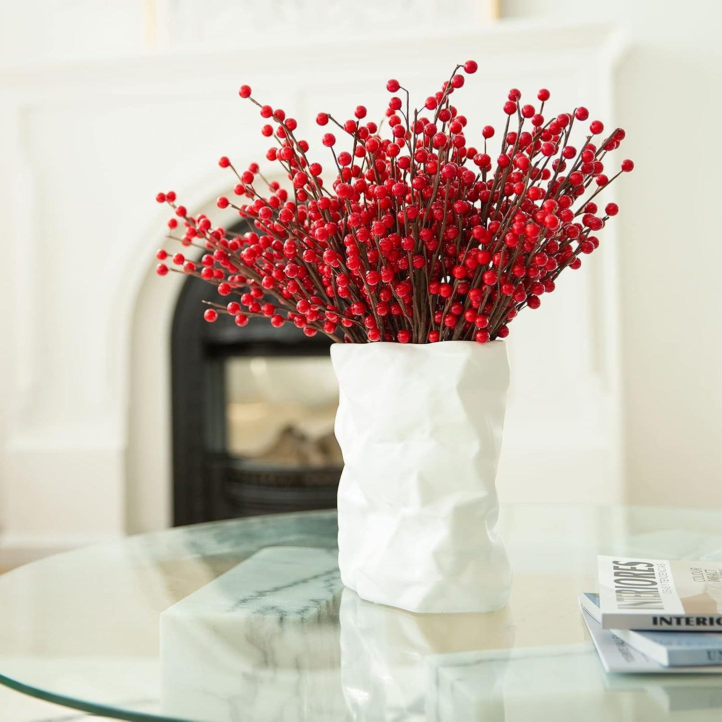 12 Pack 17'' joyhalo Red Berry Stems - Holly Berry Stems, Red Berries Christmas Decor, Red Berry Picks for Christmas