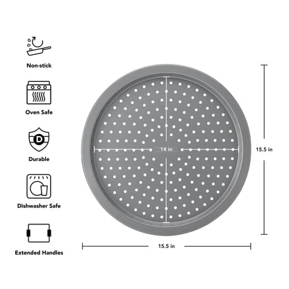 KitchenAid Nonstick Swiss Engineered Aluminized Steel Pizza Crisper, Dishwasher Safe, Contour Silver, 15.5 Inch