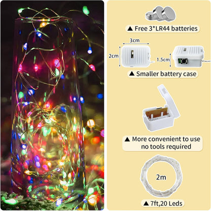 12 Pack 7ft 20 (12, Multicolor Fairy Lights Battery Operated, LED Mini String Twinkle Lights for Easter Valentine's Day