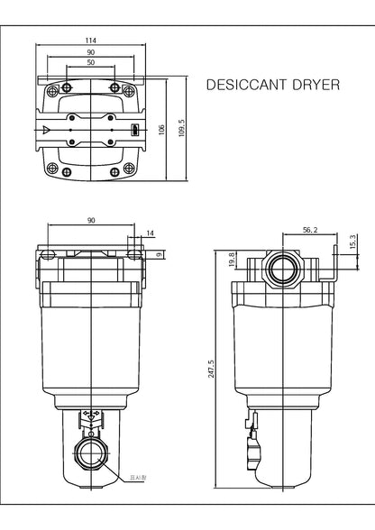 PneumaticPlus SDD450-N06F in-Line Desiccant Air Dryer 3/4" NPT - Metal Bowl w/Large Dome, 1 Quart Blue Desiccant Bead