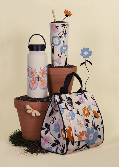kate spade new york Portable Soft Cooler Lunch Bag, Thermal Tote with Insulated Interior Lining and Storage Pocket, Lunch Tote for Women, Floral Garden