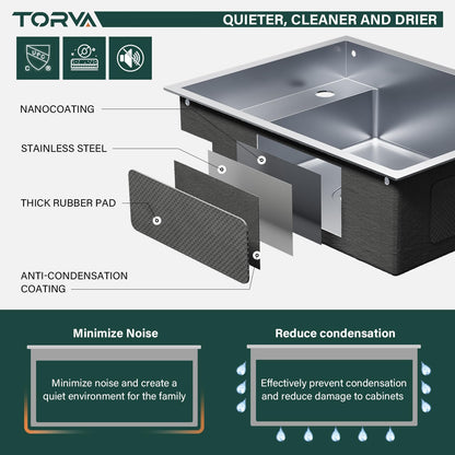 TORVA RV Kitchen Sink, 16 x 21 x 7 Inch Undermount Bar Sink 16 Gauge Stainless Steel Single Bowl Sink with Foldable Faucet Cutting Board, Grey