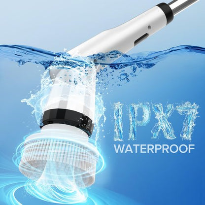 Electric Spin Scrubber, Dreazu IPX7 Shower Scrubber with 7 Replaceable Brush Heads & Retractable Handle, 2-Speed Adjustable Shower Cleaner for Bathroom,Toilet, Bathtub, Kitchen, Tile Floors