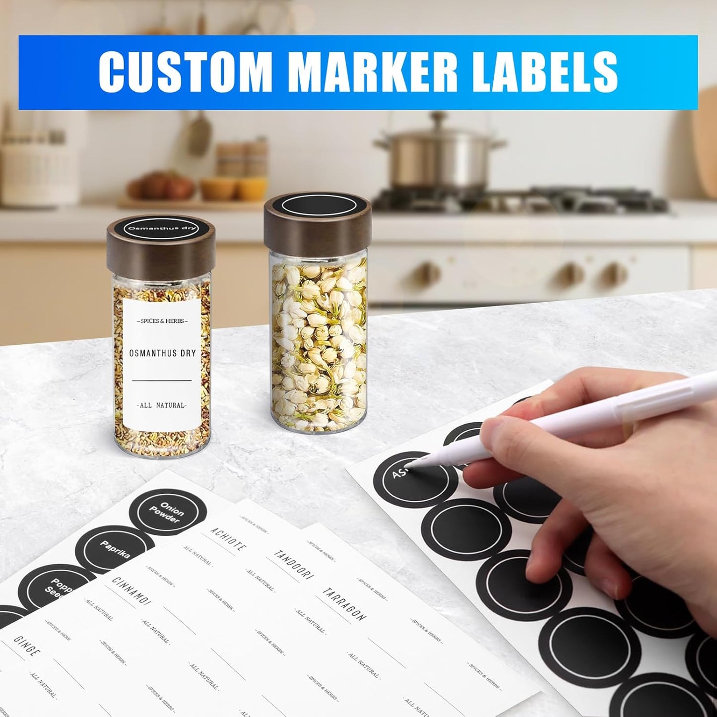 12 Pack 4 oz Set VIBRATITE Spice Jars with Acacia Lids, Round Glass Jars Spice Containers with Labels, Pen, Funnel