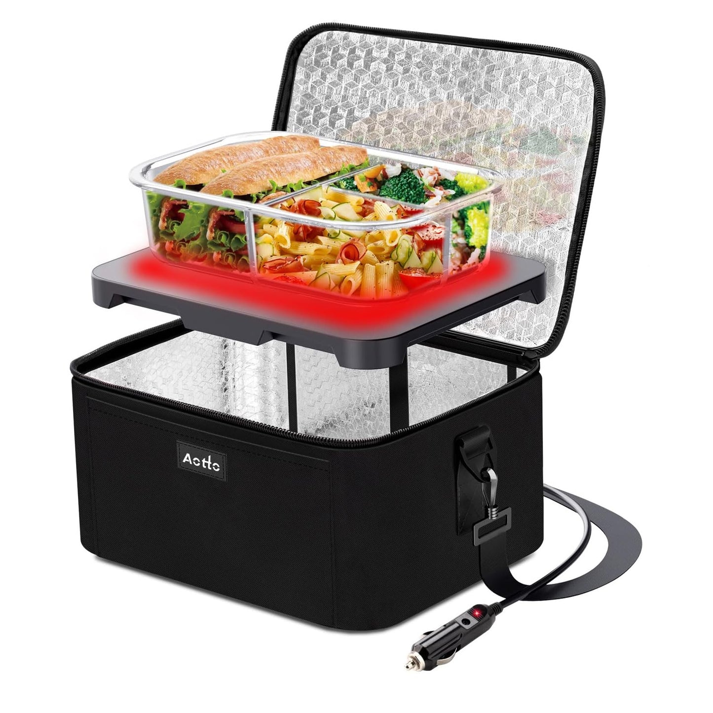 Aotto Heated Lunch Box Food Warmer - 12V/24V 2-in-1 Car Food Warmer with Vehicle Plug - Mini Portable Electric Lunch Box Heater for Men and Women - Reheat & Keep Meals Warm On the Go - Black
