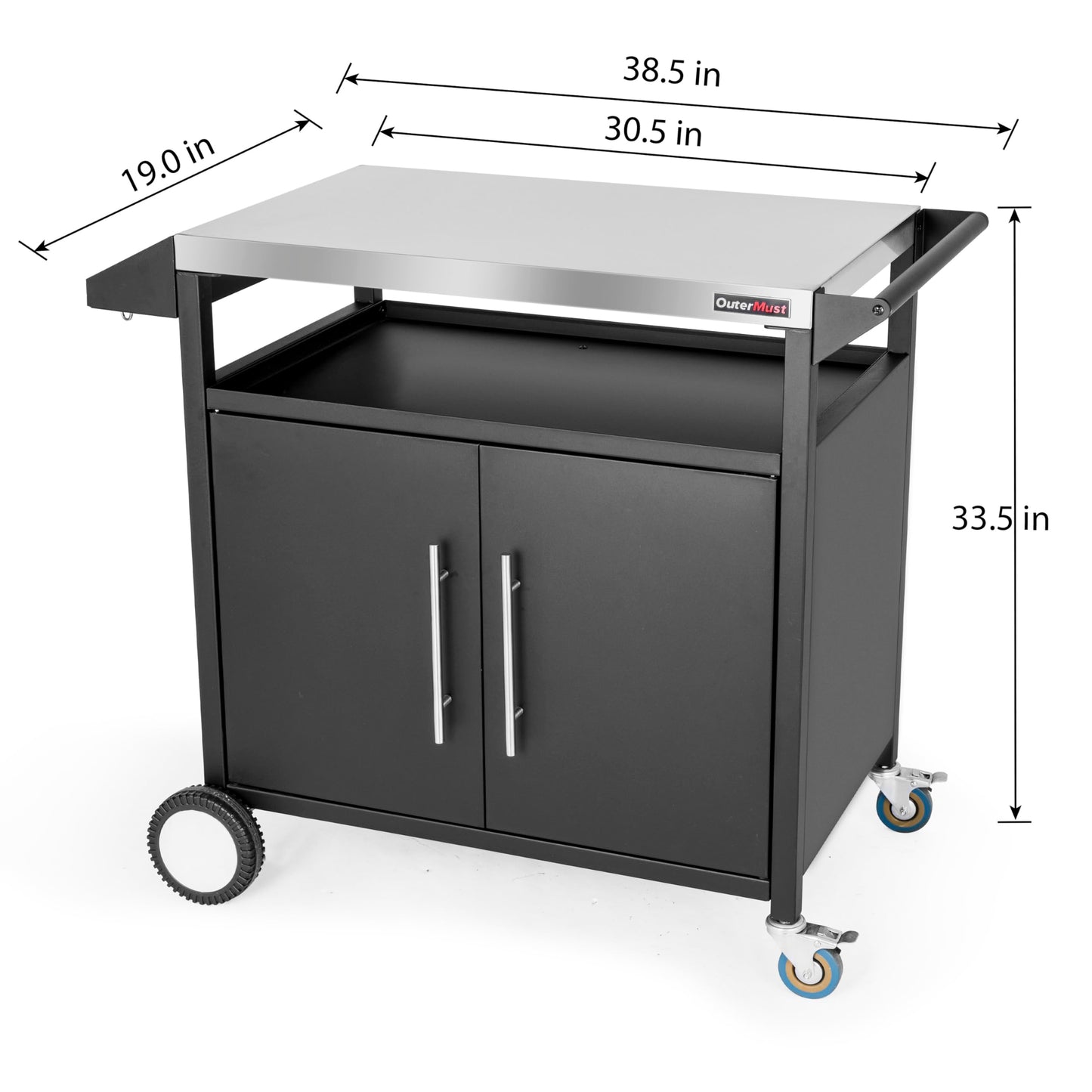 OuterMust Grill Table Outdoor Kitchen Cabinet, Moveable Outdoor Prep Table & Bar for Storage, Grilling and Pizza Oven, Multifunctional Silver & Black