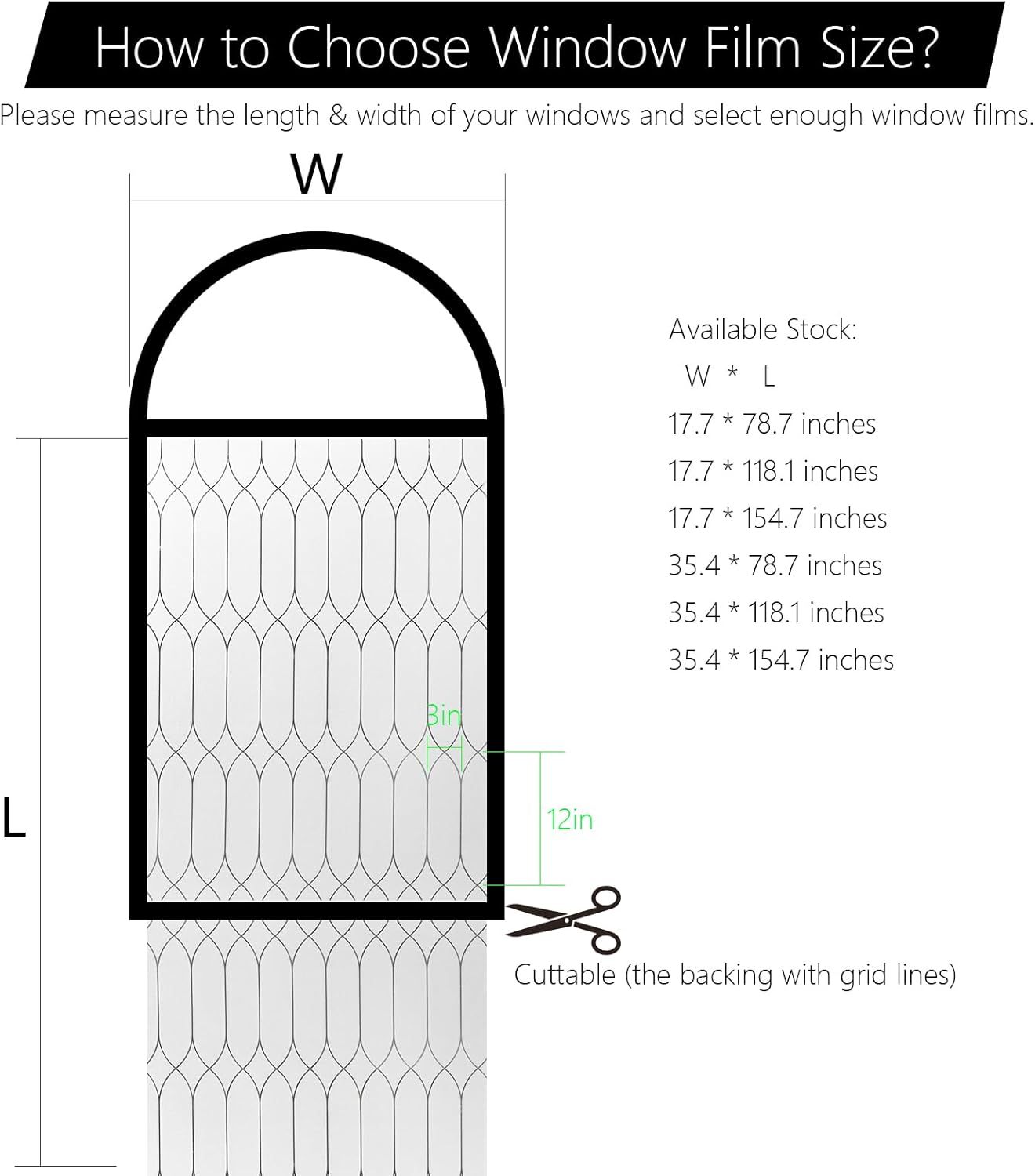 Privacy Window Film Decoration, White Frosted w/Black Morocco Lines, 17.7"x78.7", Heat Control Window Tint, Removable