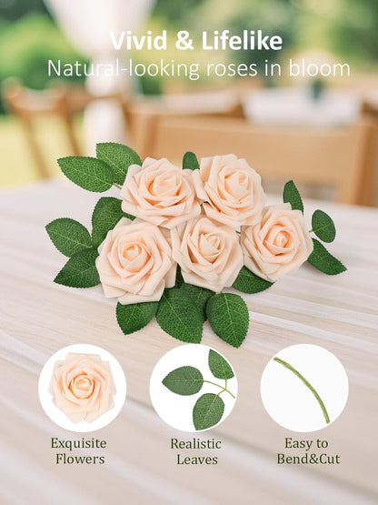N&T NIETING Artificial Flowers, 25Pcs Fake Roses for DIY Wedding Bouquets, Home Decorations, Blush