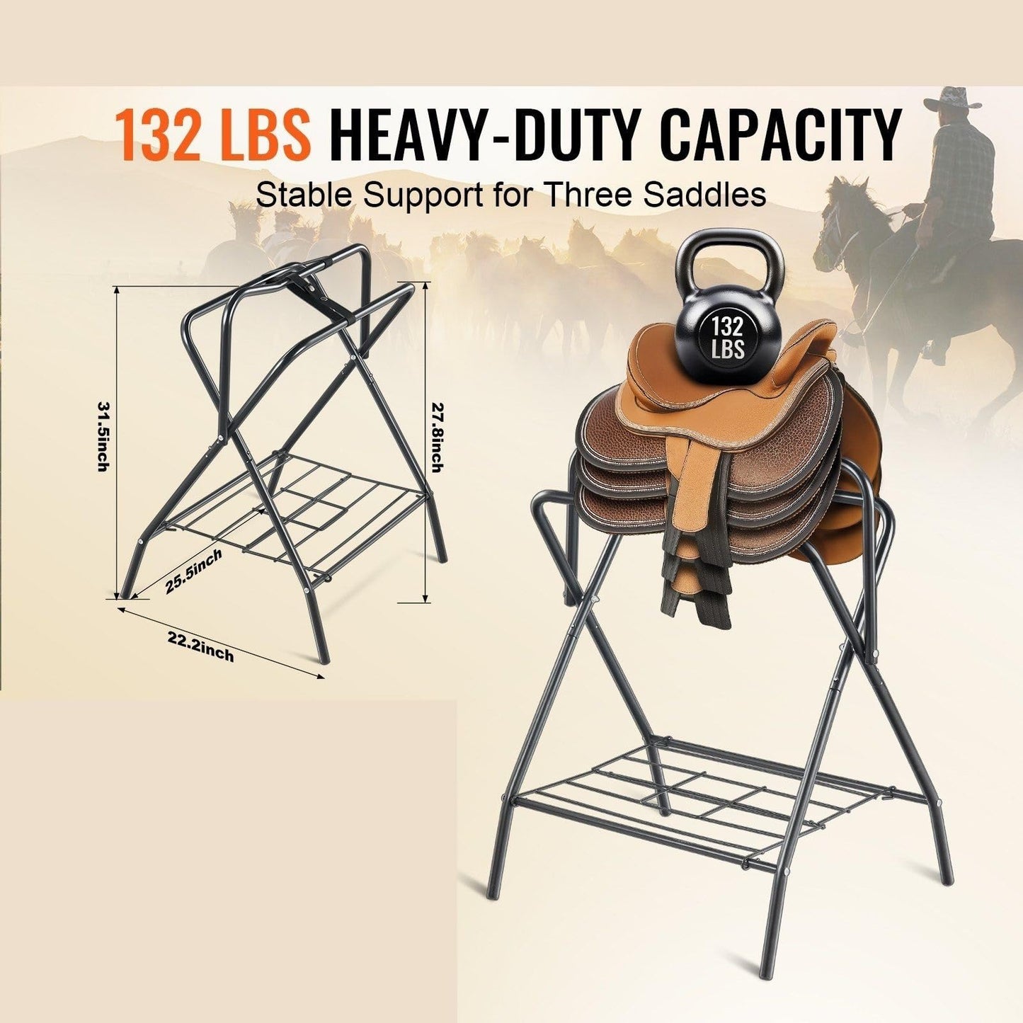 CHYLMAPHEN 1pc Folding Saddle Rack Portable Freestanding Horse Saddle Stand 132 LBS for Horses Blanket Stall Supplies Accessories